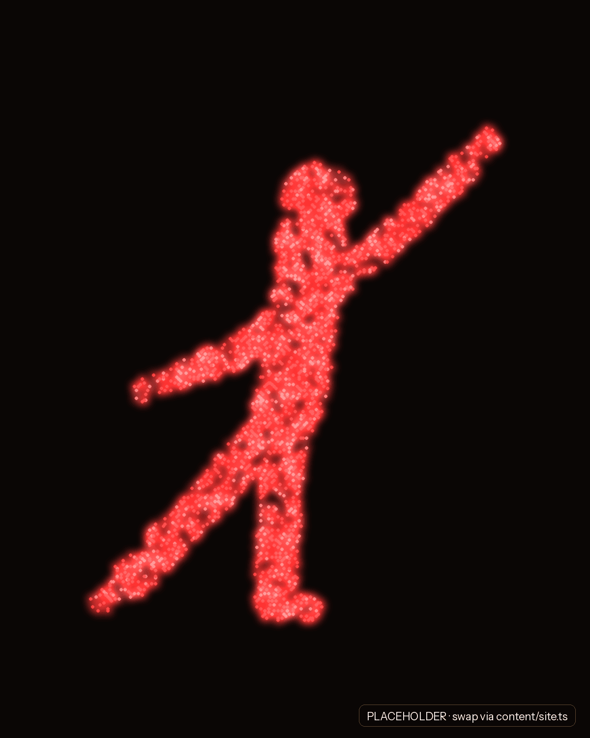 Placeholder artwork: a dancer rendered in particles of light