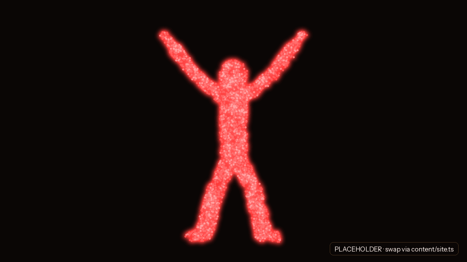 Placeholder artwork: a dancer with open arms, rendered in particles of light